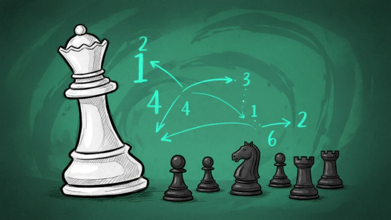 Chess pieces with strategy arrows on a green board